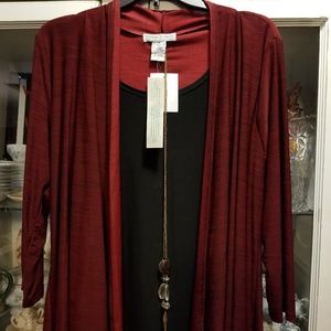 Vintage Suzie Blouse XL Burgundy w/Black NWT